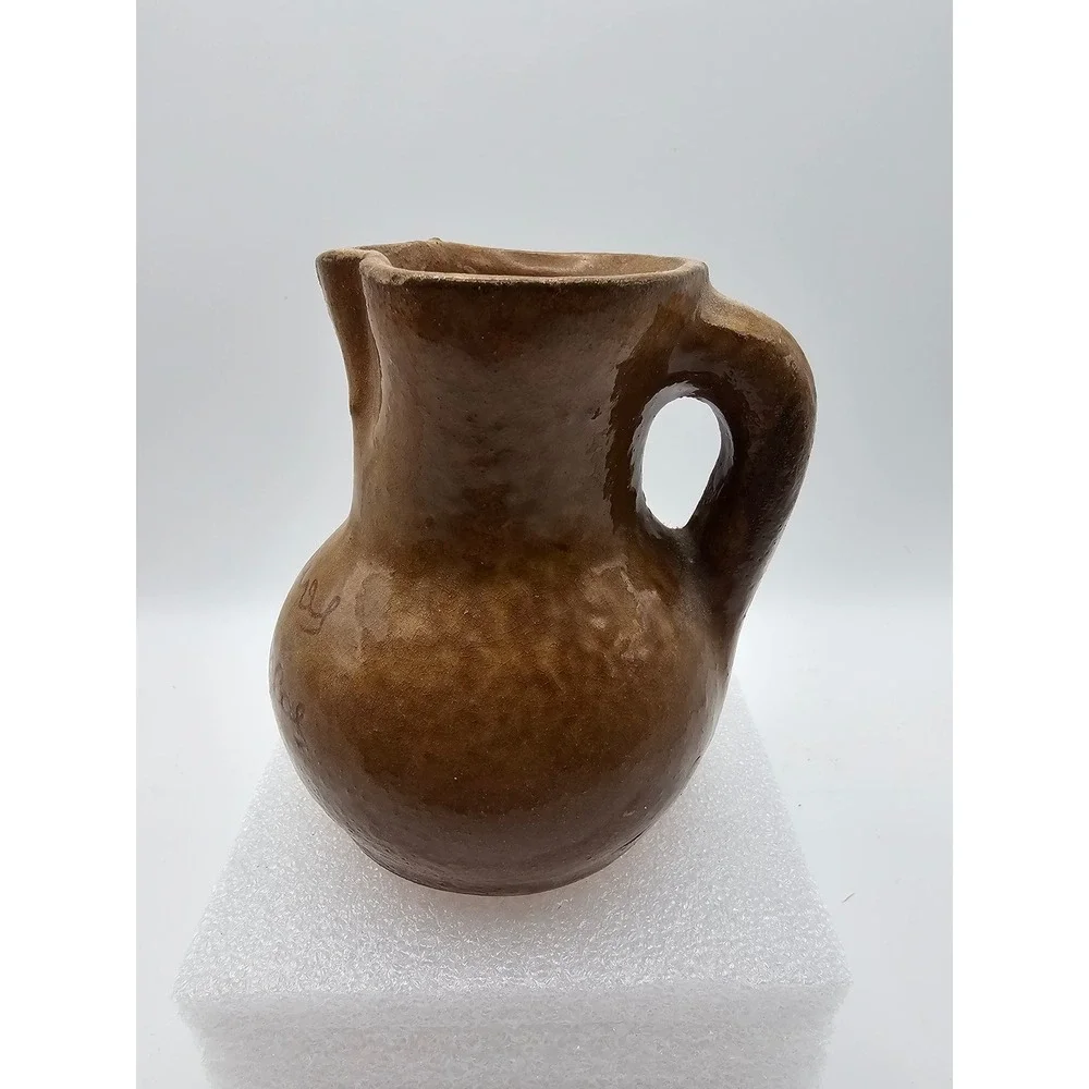 Vintage Studio Pottery Brown Glazed Pitcher Recuerdo de Luis Candelas Madrid